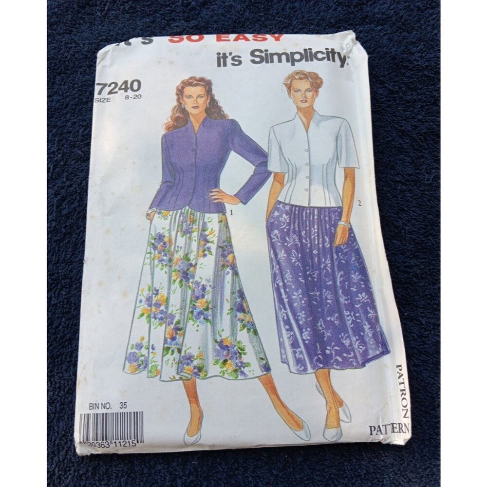 SIMPLICITY #7240 MISSES JACKET‎ SKIRT SIze 8-20 B 31.5-42" UNCUT